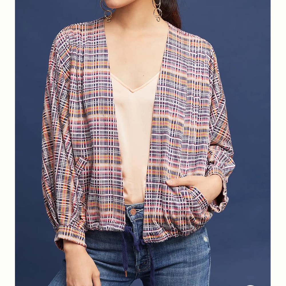 Anthropologie Akemi + Kin Plaid Tie Cardigan Jacket